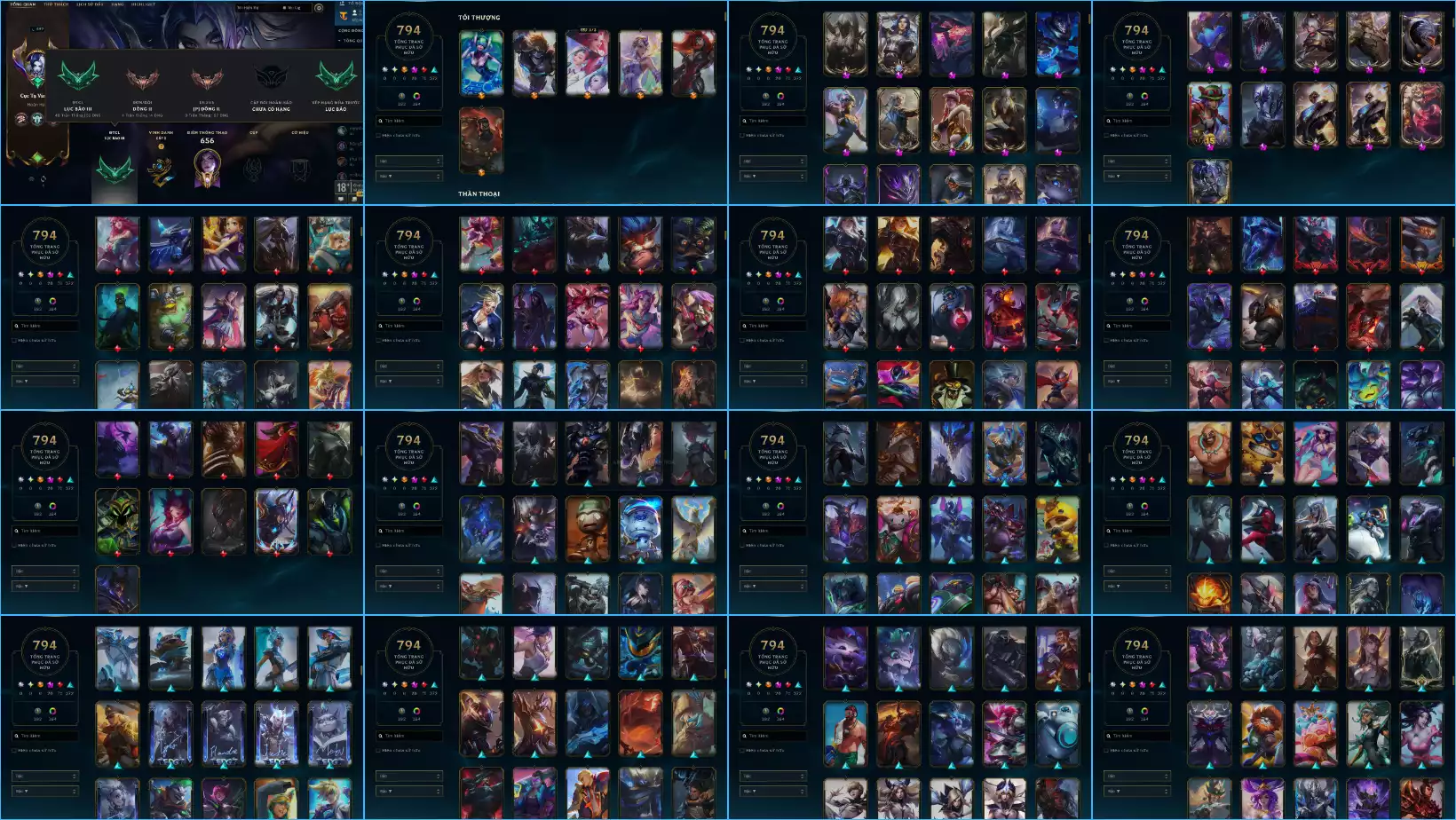 Ảnh LOL TFT VIP  Rank TFT Lục Bảo 3 - Rất Nhiều Khung Đẹp  794 Skin - Lv 527 - Full Tướng - Nhiều Hàng Hiệu Đa Sắc 170 - Còn Đổi Tên  TFT - TFT VIP Như Ảnh  Thông Tin Hỗ Trợ Đầy Đủ - Bảo Hành 100%